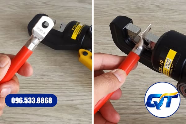 Kỹ thuật viên kiểm tra lực kéo của đầu cos sau khi hoàn thành quá trình ép