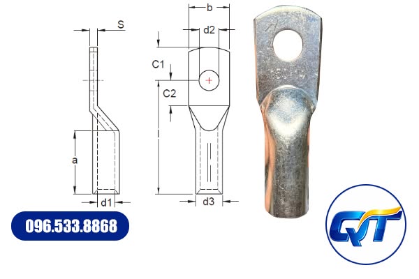 Cấu tạo đầu cos đồng dài DTG bằng đồng nguyên chất
