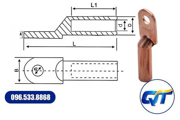 Cấu tạo đầu cos đúc đỏ 1 lỗ dùng trong hệ thống điện